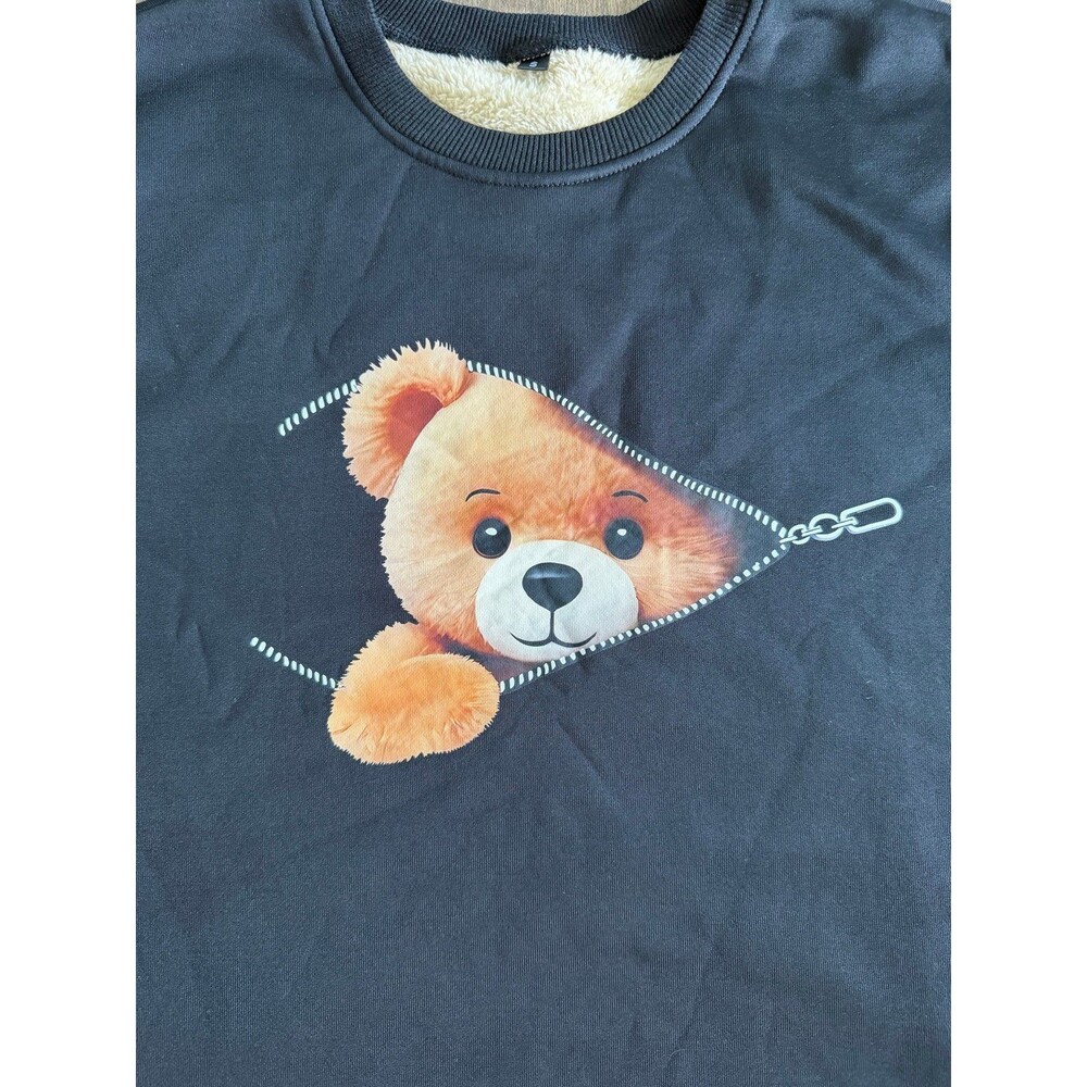 Cozy Black Zipper Teddy Bear Fur Lined Sweatshirt Pullover Size Small EUC - Picture 2 of 8